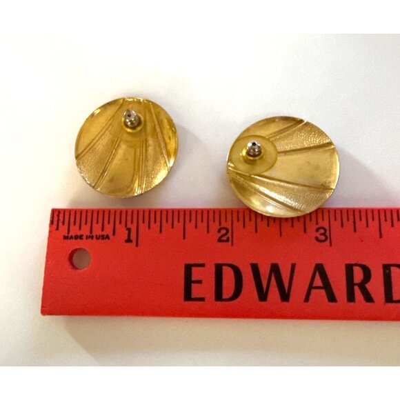 Vtg. Gold-Tone Round Clip-On Earrings Textured Glittery Enamel Clips, jewelry - Picture 6 of 11